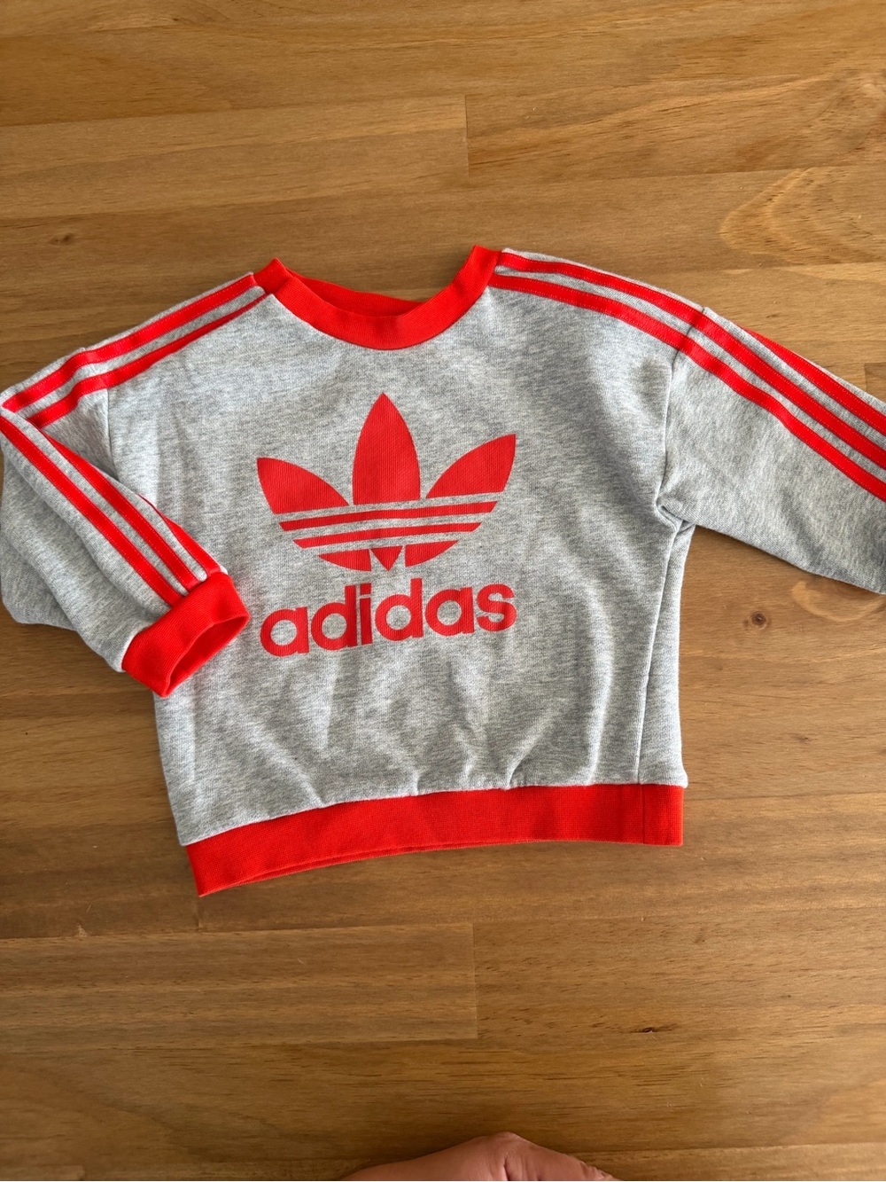 adidas Kids Heather Gray Pullover Sweatshirt with Red Trefoil Size 9-12M - Picture 7 of 7